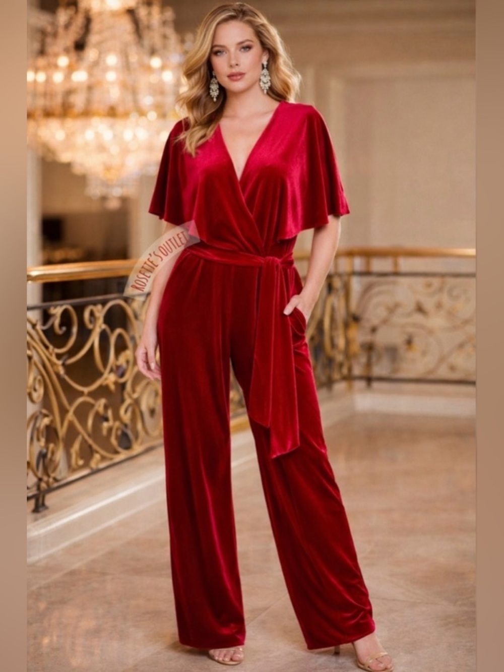 Beth Velvet Jumpsuit in Crimson Red